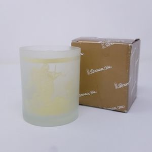 Vintage Y2K Gold Angel Blue Glass Candle Holder Illumination Trumpet Nativity